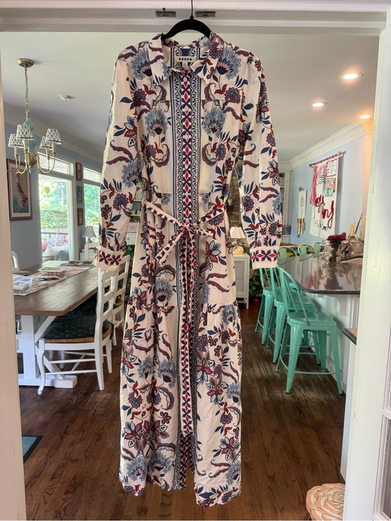 Boden Dresses & Skirts - Boden Ellie Cotton Maxi Shirt Dress Elegant Blossom Placement Border Print
